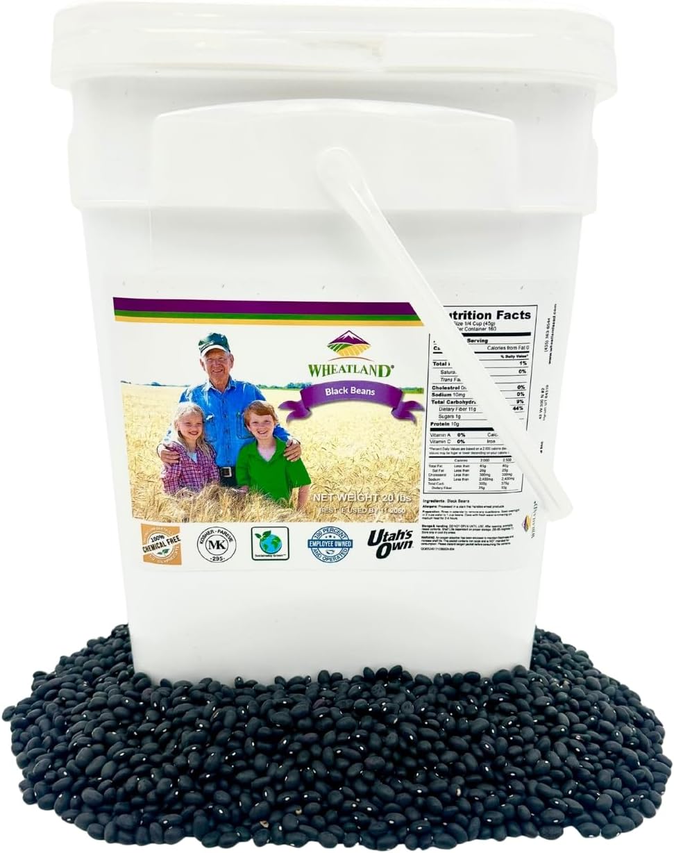 Wheatland™ Black Beans • Bulk 20lbs • Chemical Free • Turtle Beans • Farm Fresh • 25 year+ shelf life • Emergency Food Storage • Vegan • Non-GMO • Never Irradiated No desiccants • High Trust Seller • 40 Year Legacy of Prepping • 20lbs
