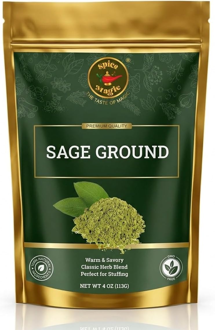 Spice Magic Ground Sage, 4 oz (113g)- Premium Ground Herb for Savory Dishes, Perfect for Stuffing, Sausages, Poultry, and Roasted Vegetables