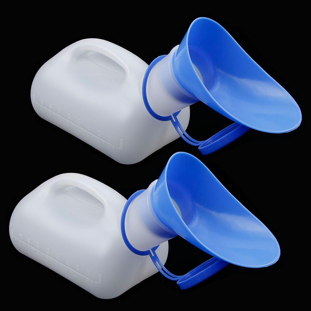 NUOMI 2 Pack Portable Urinals for Men, Spill Proof Travel Urinals Pee Bottle for Male Female Emergency Potties for Camping Hiking 1000ML