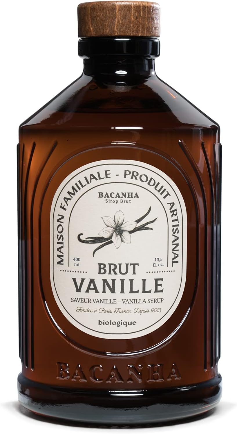 Bacanha Organic Raw Vanilla Syrup - Premium French Syrup - Sweet & Exotic Flavor for Coffee, Desserts & Cocktails - Gourmet and Organic - For Lattes, Mocktails, Teas - 400ml Glass Bottle