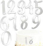 10 PCS Acrylic Number Cake Topper 0-9 Number Cake Decoration Silver Number Mirror Cake Decoration Suitable for Baby Showers Birthdays Anniversaries and Other Occasions
