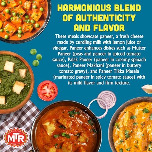 MTR Ready-To-Eat: Exotic Paneer Mix - Assorted Pack of 4 (Mutter Paneer, Palak Paneer, Paneer Makhani, Paneer Tikka Masala) - Authentic Indian Food with No Added Preservatives - Suitable for Vegetarians