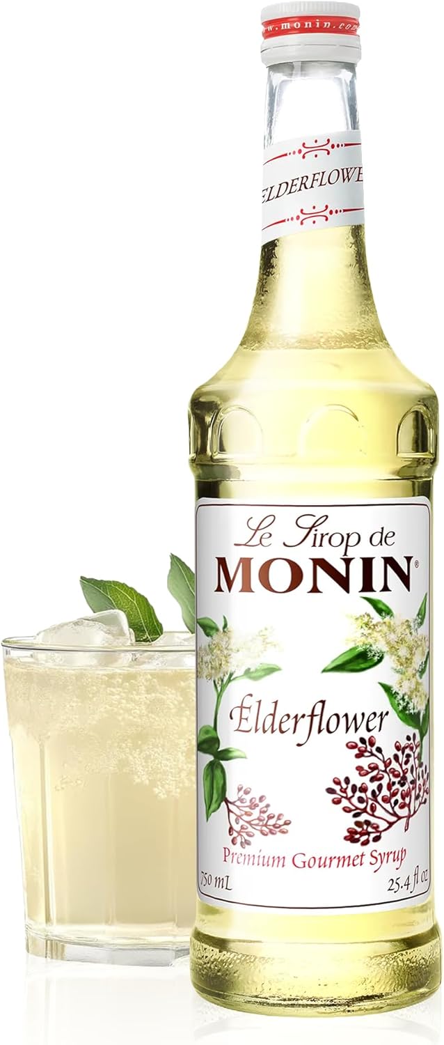 Monin - Elderflower Syrup, Delicate Scent with Floral Sweetness, Great for Cocktails, Lemonades, and Sodas, Gluten-Free, Non-GMO (750 ml)