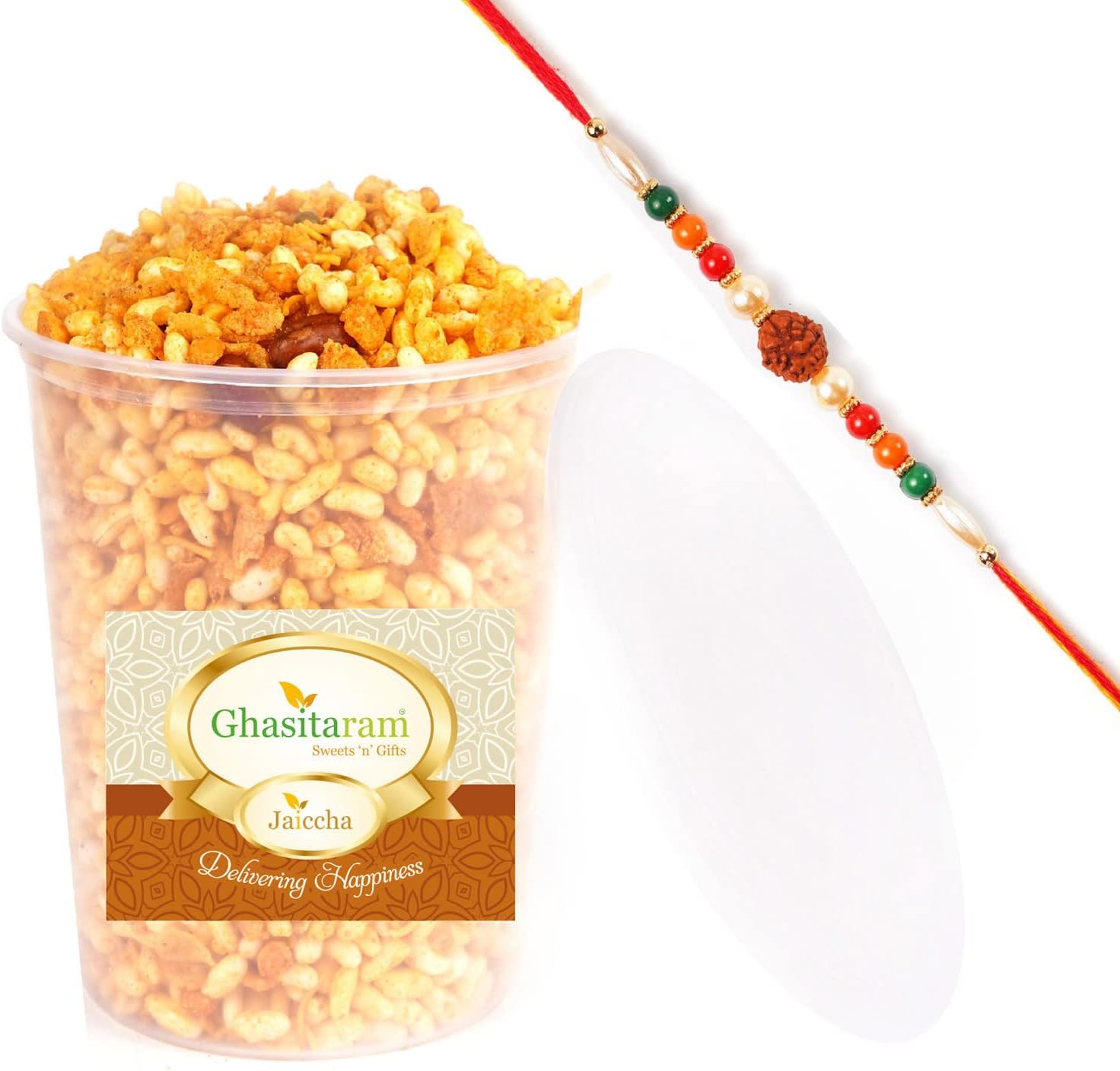 Jaiccha Ghasitaram Rakhi Gifts for Brothers Bhadang Bhel 200 GMS with Rudraksh Rakhi