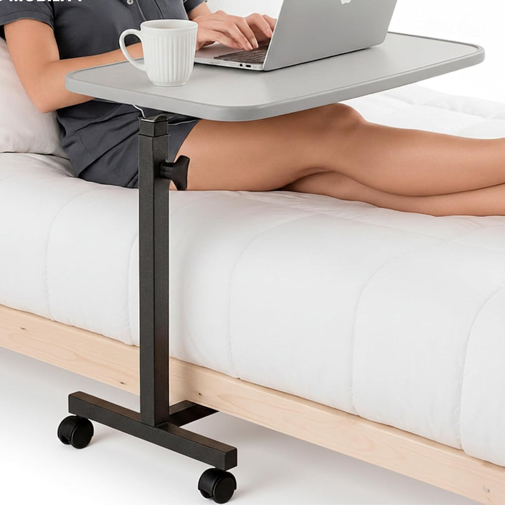 Vive Overbed Hospital Bed Table for Home Use - Adjustable Swivel Wheels & Tray for Over Bed - for Medical Bedside Chair - Adjustable Height, Tilt Top for Reading, Laptop, Bedridden, Elderly, Seniors
