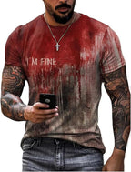 I'm Fine Bloody T Shirt for Men Halloween Bloody Shirt Costume Horror Blood Splatter Tshirts Short Sleeve Tops