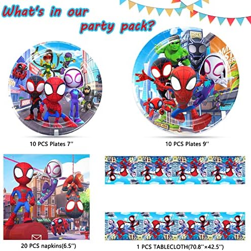 Spidey Birthday Decorations, 20 Plates, 20 Napkins and 1 Tablecover for Spidey Birthday Party Supplies, Spidey Theme Party Decorations
