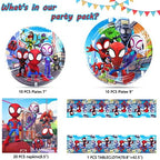 Spidey Birthday Decorations, 20 Plates, 20 Napkins and 1 Tablecover for Spidey Birthday Party Supplies, Spidey Theme Party Decorations