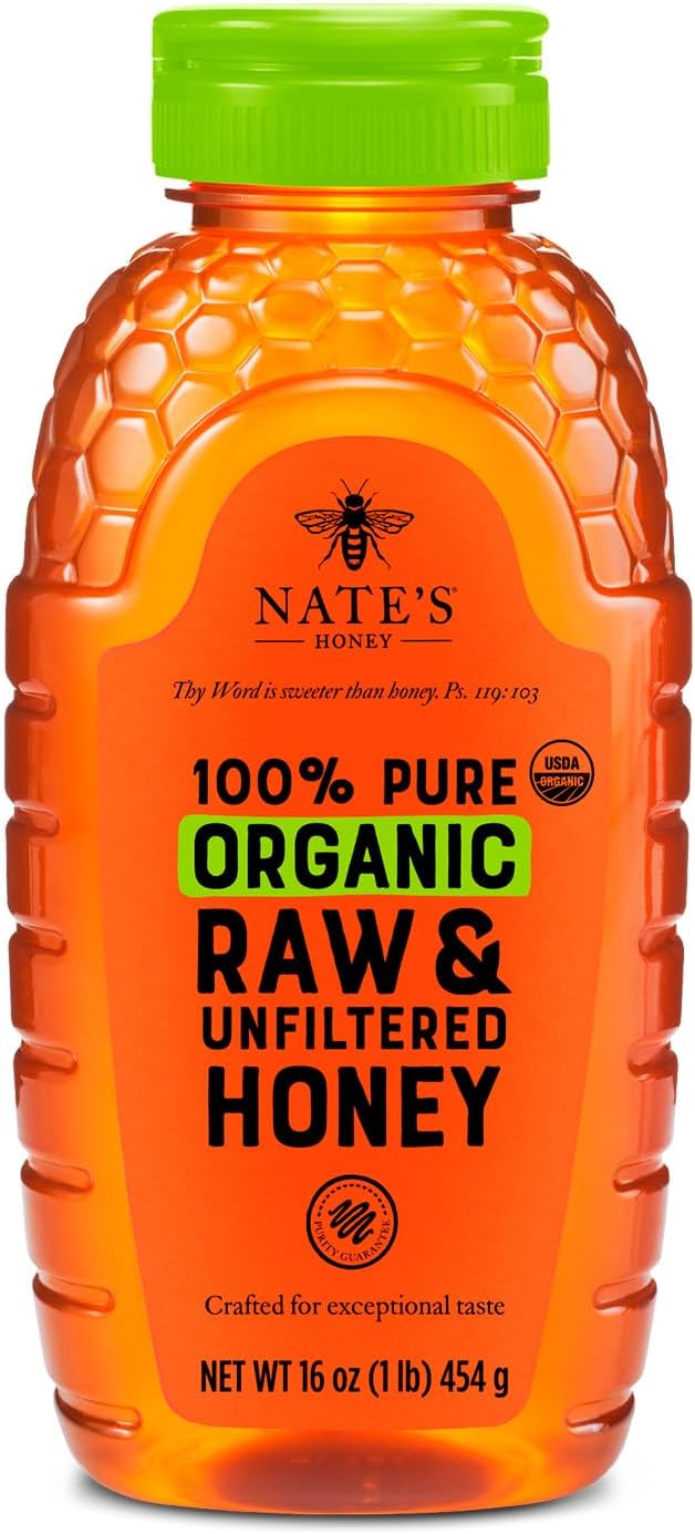 Nate's Organic 100% Pure, Raw & Unfiltered Honey - USDA Certified Organic - 16oz. Squeeze Bottle