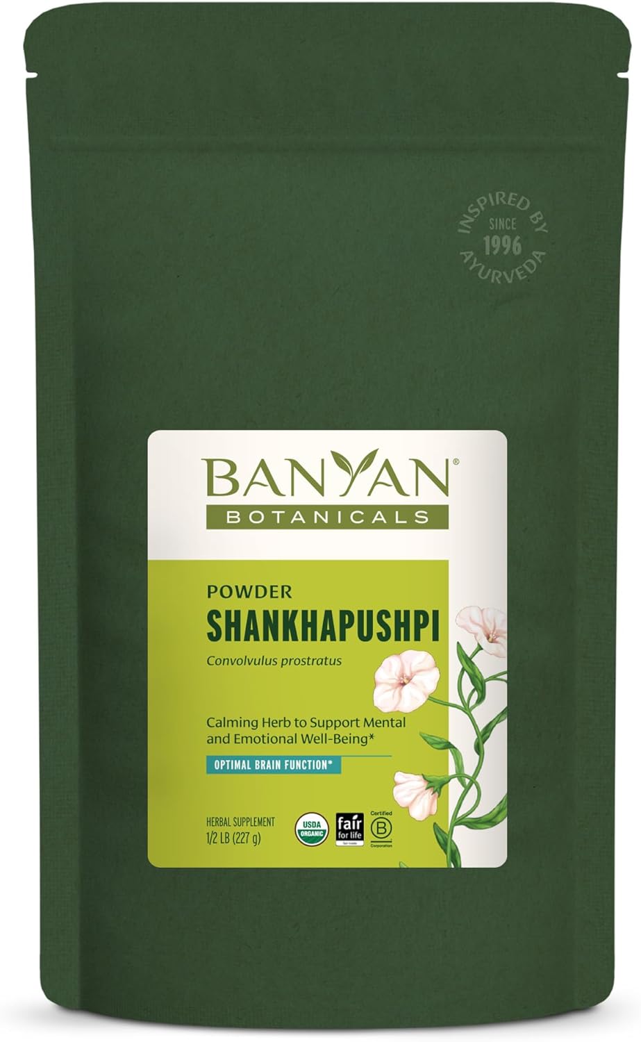 Banyan Botanicals Shankhapushpi Powder – Organic Shankhapushpi (Convolvulus Prostratus) – Nootropic Herb that Promotes Stability and Calm* – ½ lb. – Non-GMO Sustainably Sourced Vegan