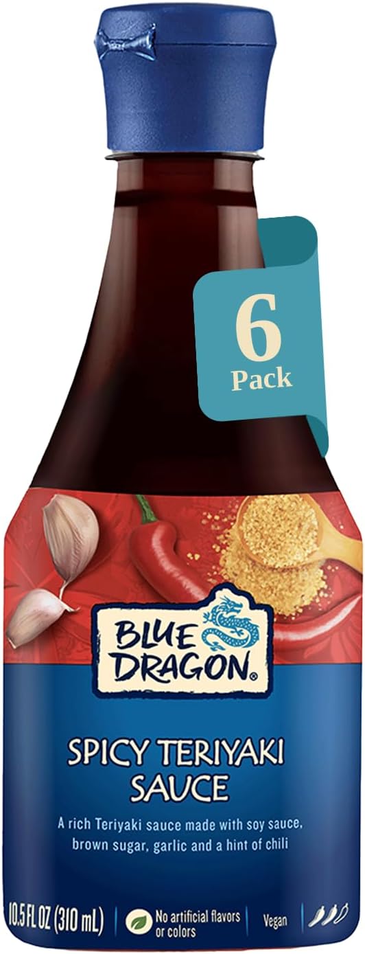 Blue Dragon Spicy Teriyaki Sauce - 10.5oz (Pack of 6) - No Artificial Colors Or Flavors - Made With Soy Sauce & Red Chili - Vegan Dipping Sauce - Ideal For Fish, Chicken, Beef, Marinades & Stir Fries