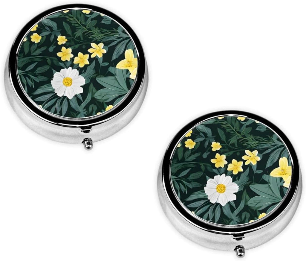 (Hawaiian) Round Pill Box,3 Compartment Pill Box Mini Decorative Pocket Purse Portable Travel Medicine Tablet Vitamin Holder Organizer Pill Case