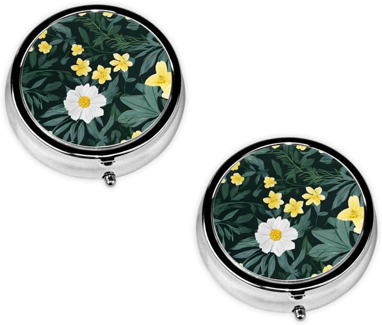 (Hawaiian) Round Pill Box,3 Compartment Pill Box Mini Decorative Pocket Purse Portable Travel Medicine Tablet Vitamin Holder Organizer Pill Case