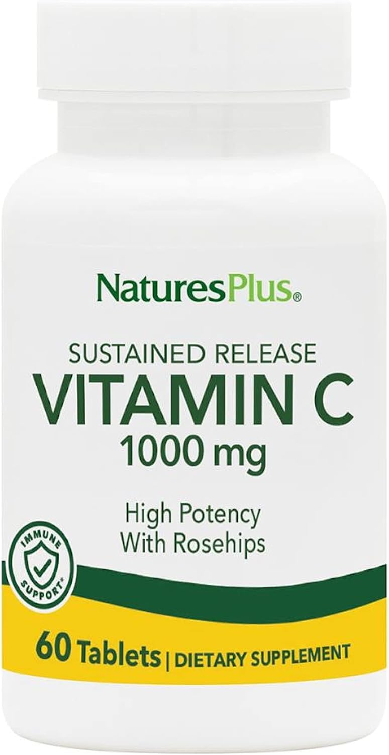 NaturesPlus Vitamin C 1000 mg with Rose Hips - 60 Sustained Release Tablets - Supports Immune Health, Energy & Antioxidant Protection - Vegetarian, Gluten Free - 60 Servings