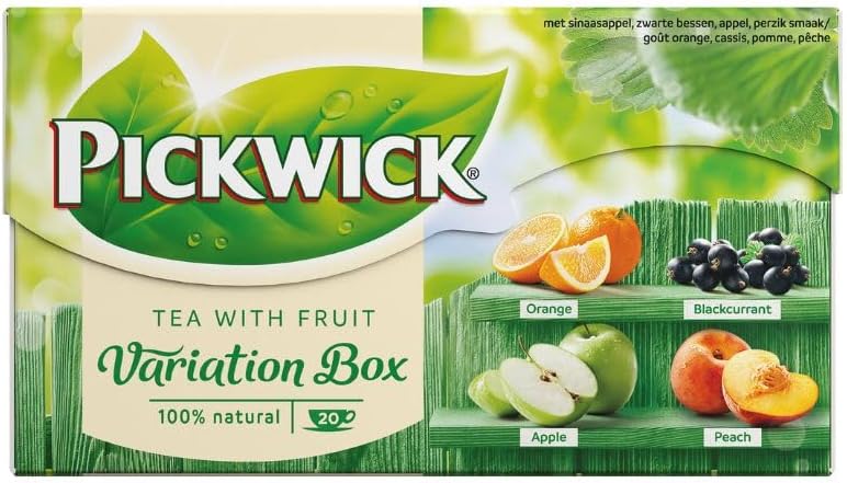 Pickwick Tea with Fruit Variation Box 20 Tea Bags - Orange, Blackcurrant, Apple, and Peach