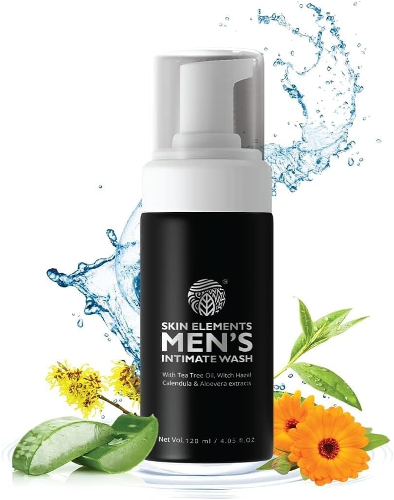 Skin Elements Intimate Wash for Men | pH Balanced Foaming Wash with Tea Tree Oil & Aloe Vera | Soothes, Refreshes & Maintains Hygiene | 4.05 fl. oz. |