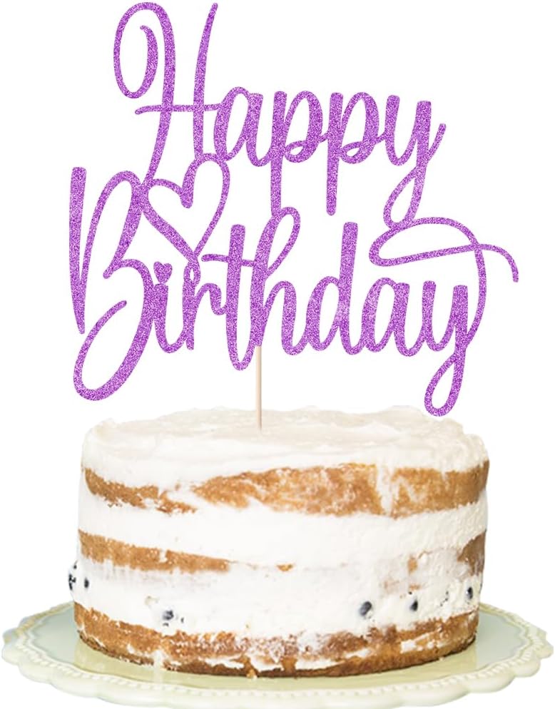 Handmade Glitter Happy Birthday Cake Topper- Happy Birthday Cake Decor,Fabulous Cake Decoration，Anniversary Party Decoration Supplies (purple)