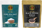 Spice Magic Whole Black Peppercorns 12 oz & Pure Sea Salt Coarse Grain 2 lb | Non-GMO • Gluten-Free • Vegan| Ideal for Everyday Cooking I Essential Seasoning Duo