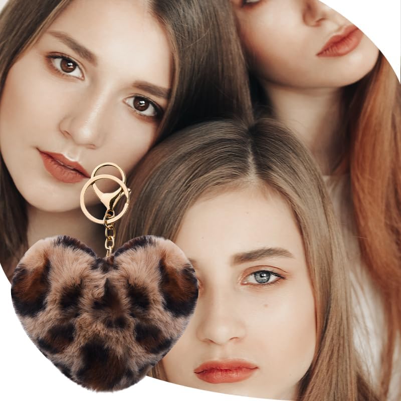 Generic Brown Leopard Print Heart Keychain Accessory for Women Girls