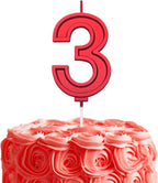 Red 3 Number Birthday Candles for Cake, 2.76 Inch Cake Topper Number 3 Candles for Wedding Anniversary Cake Decorations, Happy Birthday Party Decorations