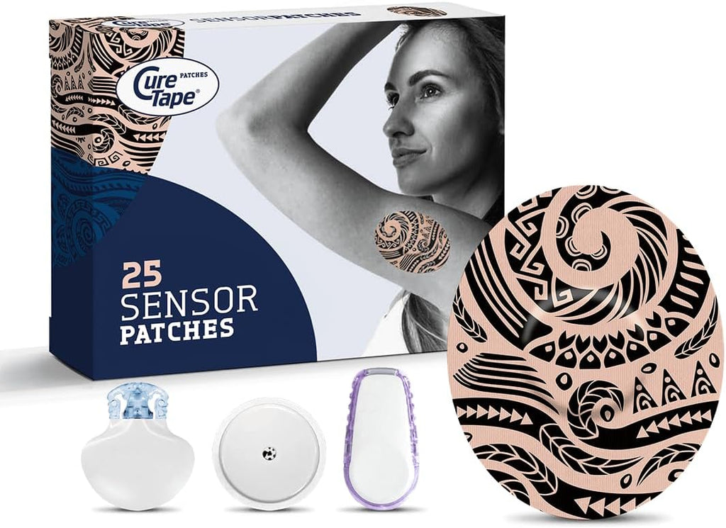 CureTape Patches - Sensor Fixing - Plasters for Freestyle Adhesive Plasters for Libre, Libre 3, Dexcom and Medtronic Guardian Sensors - Sensor Patch - Unique Variants (Tattoo)