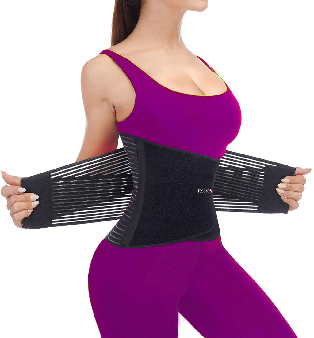 TESETON Back Wrap for Men & Women, Brace Belt Plus Size,Breathable Lumbar Support for Scoliosis, Waist Relax Lower Back Pain, Sciatica Pain Relief with 8 reinforced Bones Black-XL