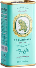 Organic Extra Virgin Olive Oil. Cold Pressed. Quintaesencia - Certified Organic by S.C. CAAE. Gold Medal Winning Oil. Blend of Arbequina, Hojiblanca and Picual. 500ml tin (GB-ORG-04)