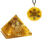 Metatron Grid Citrine Orgone Pyramid & Metatron’s Cube Merkaba with 7 Chakra Crystals Orgone Pendant Positive Energy Generator Reiki Chakra Healing Yoga Meditation