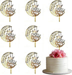 Eid Mubarak Cupcake Topper-8Pack Gold Acrylic Cake Topper,Muslim Islam Eid Festival Wedding/Baby Shower/Birthday Party Decorations Supplies