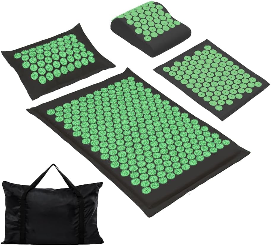 XiaoMaGe Acupressure Mat and Pillow Set with Carrying Bag - Acupuncture Mat for Neck & Back Pain Relief - Foot Manual Massager - Naturally Relaxation Gift - Stress Relief Massage Mat (Black)