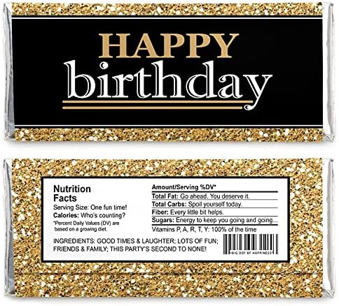 Big Dot of Happiness Adult Happy Birthday - Gold - Candy Bar Wrappers Birthday Party Favors - Set of 24