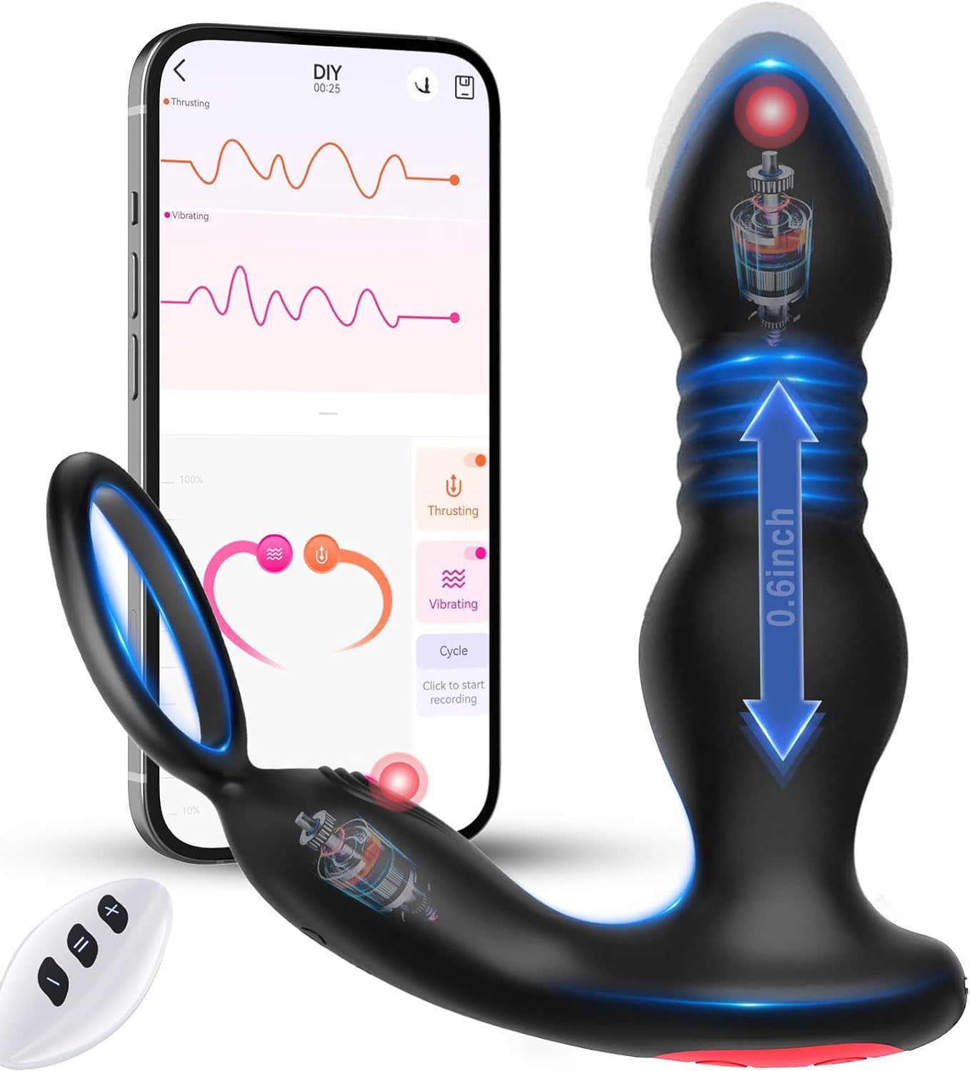 BEISAR Prostate Massager Anal Vibrator Thrusting Vibrating 7 Modes with Cock Ring Anal Plug Anal Sex Toys P Spot Massager Male Sex Toys for Men Dildos Women Couples AI Sync Remote Control Anal Beads