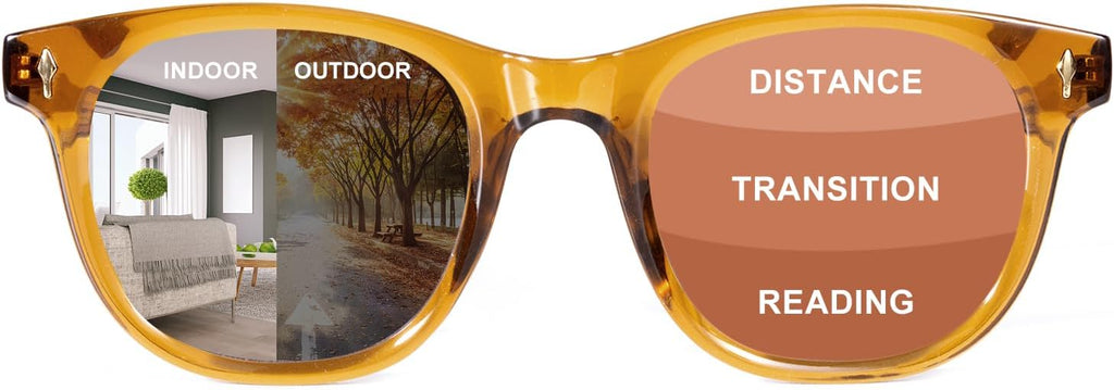 Photochromic Progressive Multifocus Reading Glasses No Line Multifocal Reader for Women Men (BR +2.5)