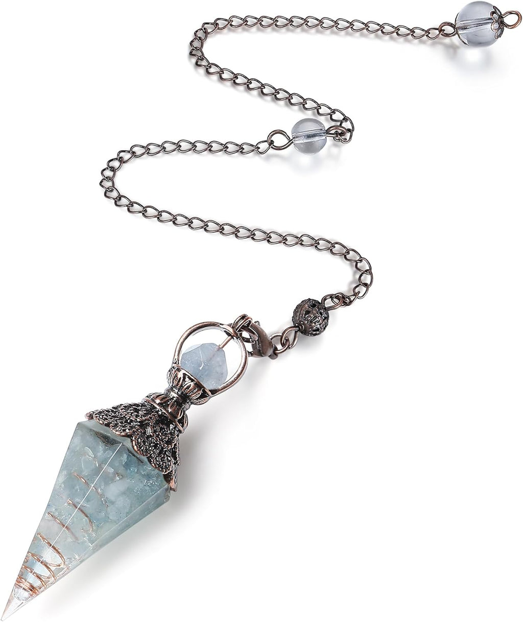 MAIBAOTA Pendulum Crystal, Natural Aquamarine Crystal Pendulums for Dowsing, Spiritual Pointed Crystals for Witchcraft Supplies, Divination Tools