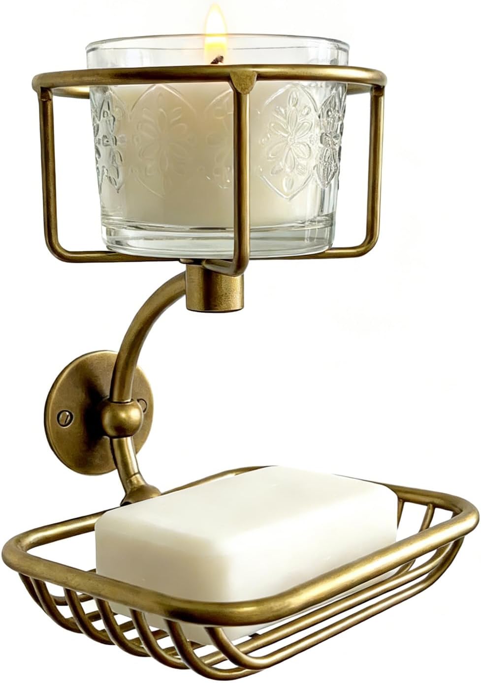 Bar Soap Holder Wall Mounted, Soap Container with Candle/Vase Holder, Farmhouse Elegant Rustic Bathroom Decor, Soap Dish for Shower Bathtub