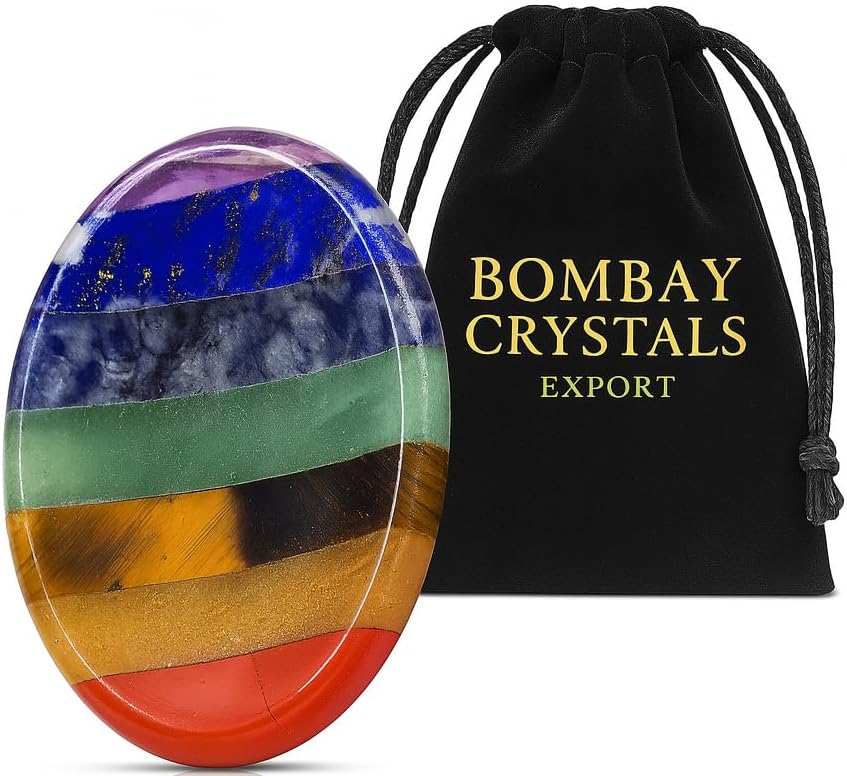 7 Chakra worrystone for Anxiety Relief,Natural Healing Crystal Thumb Stone for Meditation,Energy Balancing,Reiki,Pocket Stone,Spritual Gift for Women and Men