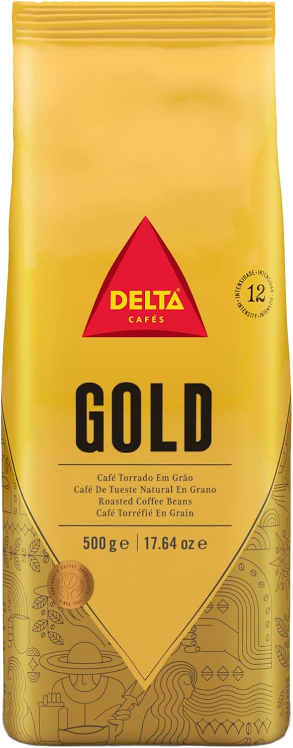 Delta Cafés Gold Whole Bean Coffee 500g/17.6 oz – Arabica Blend, Intensity 12, Naturally Roasted Espresso Beans with Cereal & Popcorn Notes