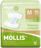 MOLLIS Adult Diapers for Women and Men, Unisex Disposable Incontinence Briefs with Tabs, Odor Control, Medium, 15 Count