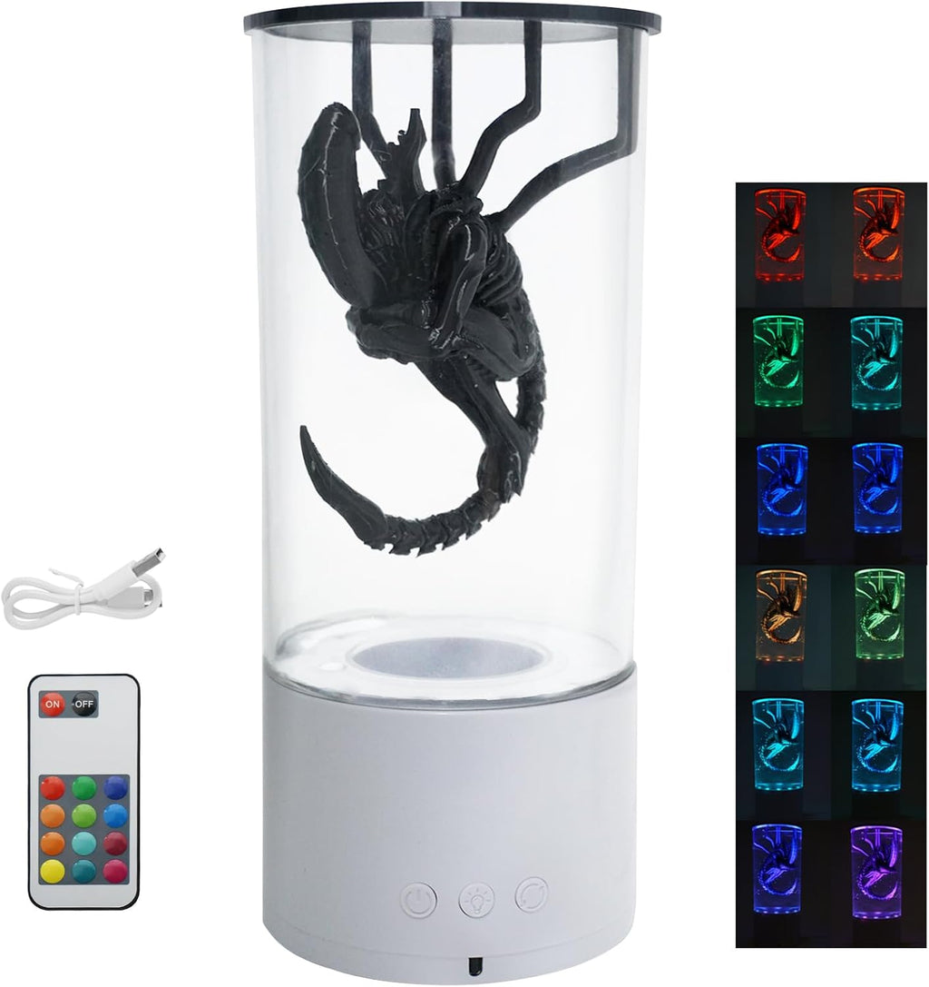 MILRCH 9.1" Tall Alien Xenomorph Bucket with Multiple Lighting Modes & Remote Control, Rotating Base, USB, Sci-Fi Collectible Figurine, Tabletop Display for Home Decor & Alien Fans