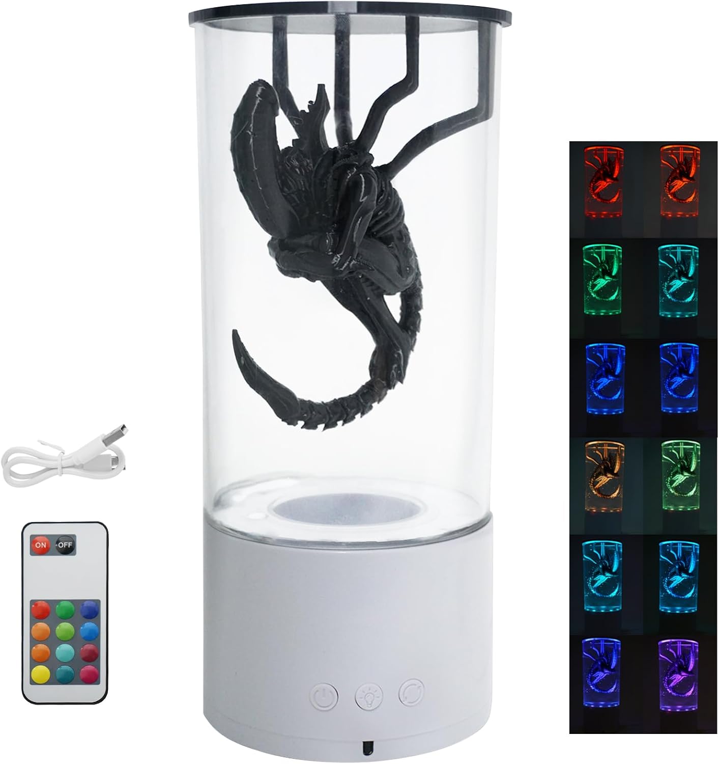 MILRCH 9.1" Tall Alien Xenomorph Bucket with Multiple Lighting Modes & Remote Control, Rotating Base, USB, Sci-Fi Collectible Figurine, Tabletop Display for Home Decor & Alien Fans