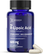 Geronova Research Bio-Enhanced R-Lipoic Acid, 600 mg Capsules - 3 Month Supply - Stabilized R Alpha Lipoic Acid with Enhanced Absorption - R Lipoic Acid Supplement - 180 Count