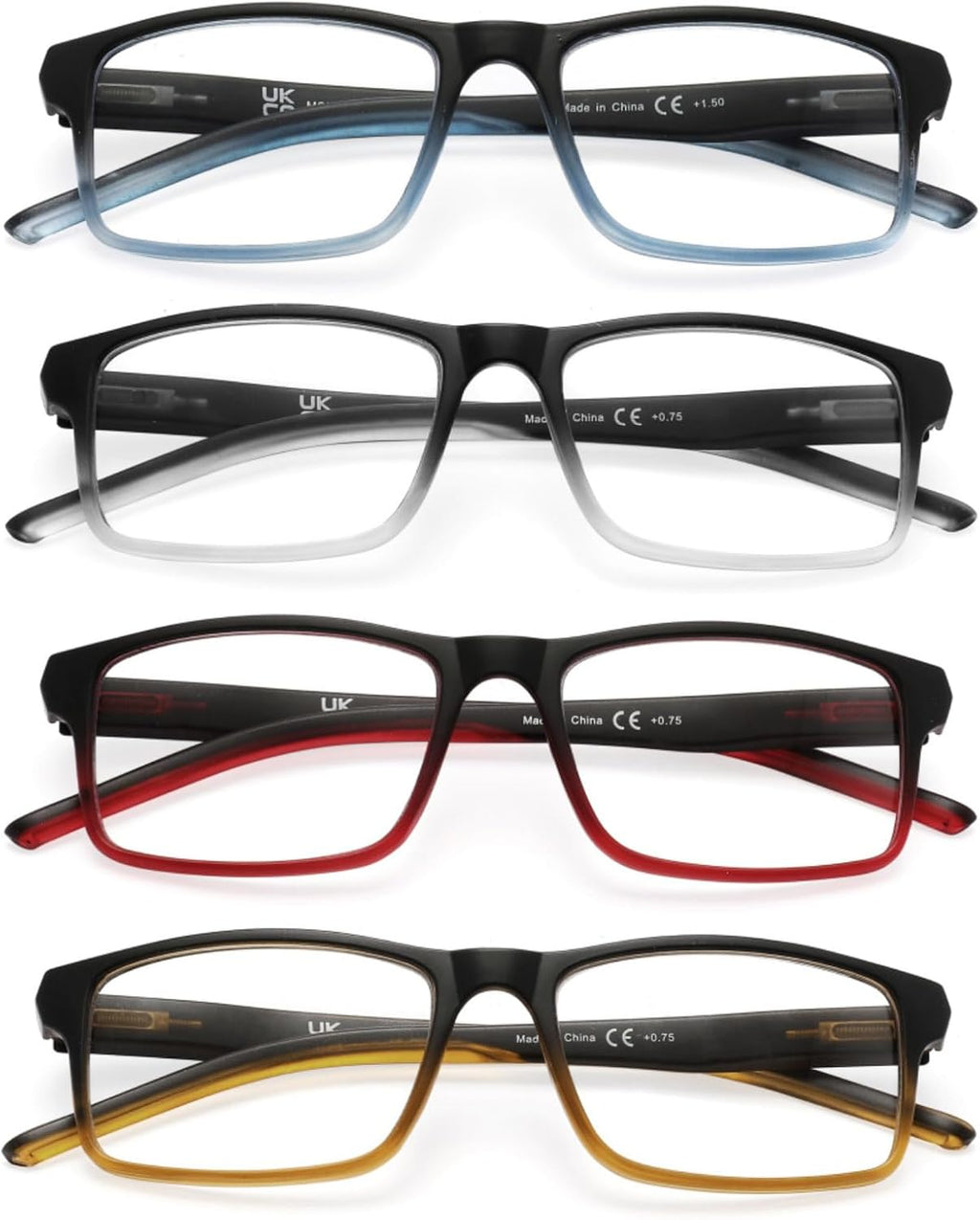 MODFANS Reading Glasses 4 Pack, Blue Light Blocking Readers, Anti Glare, UV Protection, Lightweight Comfortable Unisex Two-Tone Frames with Spring Hinge, Rectangular Design 2.75