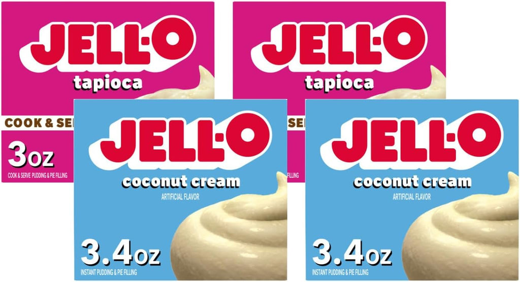 Jell-O Cook & Serve Tapioca Pudding and Pie Filling, 3 oz + Instant Coconut Cream Pudding & Pie Filling, 3.4 oz (2 ea) (Variety Pack)