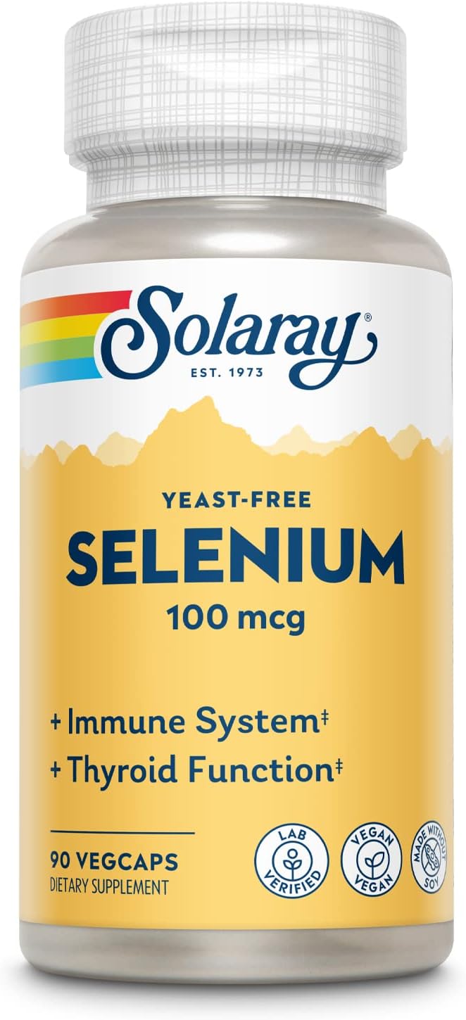 SOLARAY Selenium 100 mcg Supplement for Women & Men - Selenium 100mcg Capsules, Thyroid & Immune Health Support, Yeast Free, L Selenomethionine, Antioxidant Support, Vegan - 90 Veg Caps
