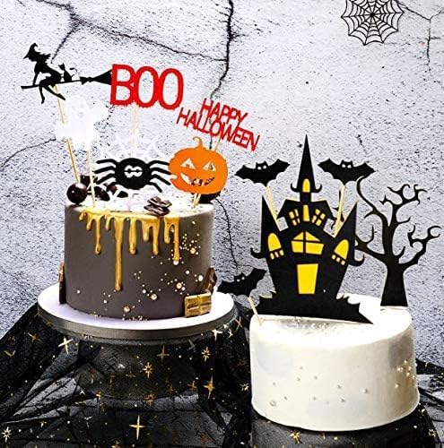Set of 11 Haunted House Cake Toppers for Halloween - Includes Ghosts, Pumpkins, Spiders