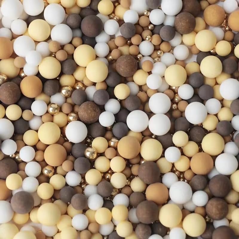 Edible Brown & Yellow & White & Gold Sugar Pearls Sprinkles Candy Mix Size Pearls Cake Decorations Cupcake Toppers Decorating Perfect for Wedding Party Valentine Christmas Supplies 4.58OZ