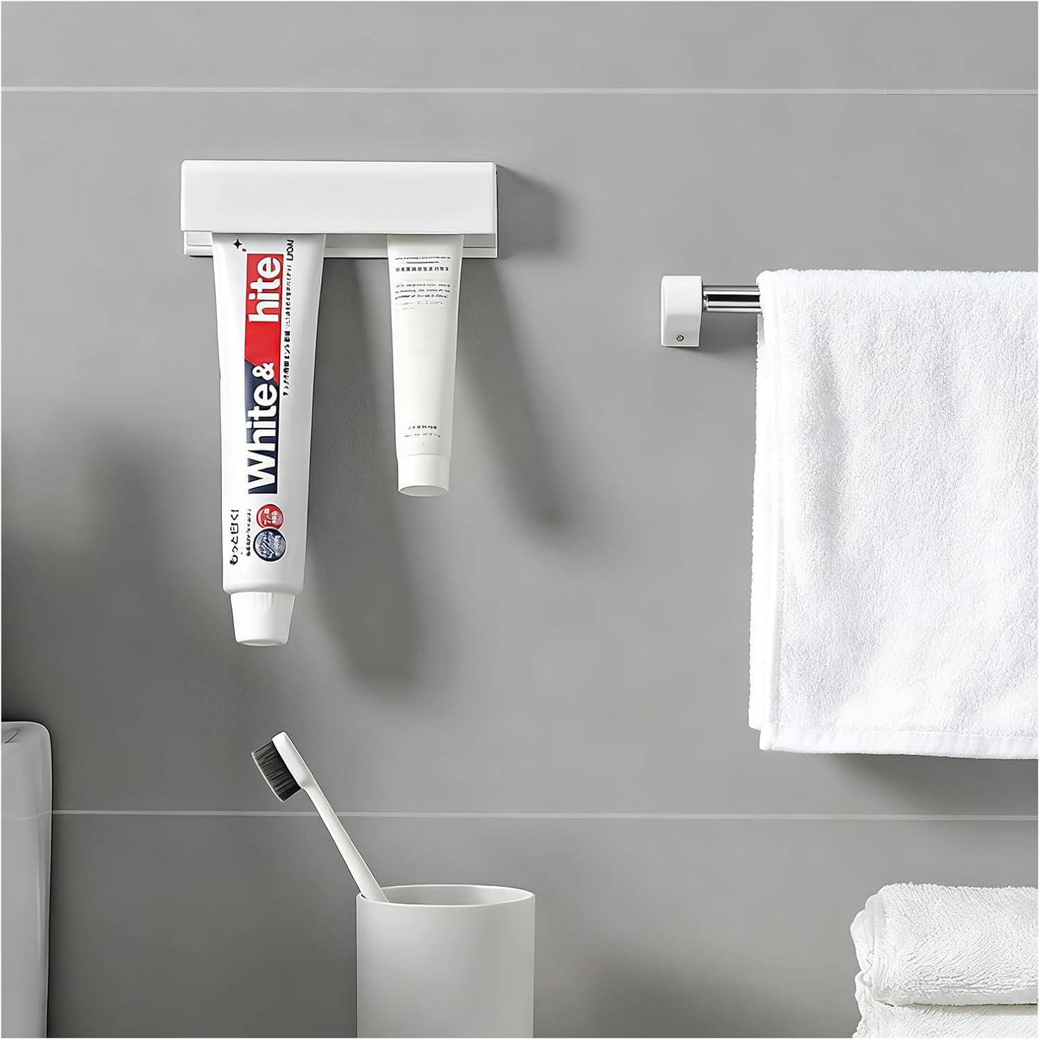 Toothpaste Holder, Cosmetics in Tubes Clips, Tooth Paste Organizers Gripper with 1 Toothpaste Squeezer - Wall Mounted, White, Large