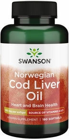 Swanson Cod Liver Oil - Wellness Supplement Promoting Bone, Skin Health, Vision Support & Immune System Function w/High Absorption Vitamin A - (180 Softgels, 350mg Each)