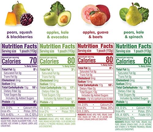 Happy Baby Organics Stage 2 Baby Food Pouches, Gluten Free, Vegan & Healthy Snack, Clearly Crafted Fruit & Veggie Puree, Fruit & Veggie Variety Pack, 4 Ounces (Pack of 16), Amazon Exclusive