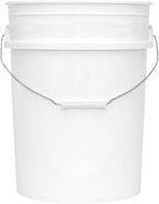 MKS Plastics 5-Gallon Bucket Only – No Lid Included, Made in USA, Food Grade BPA Free Plastic, Heavy Duty Multi-Use, Metal Handle with Grip, Stackable Storage – White, 1 Pack